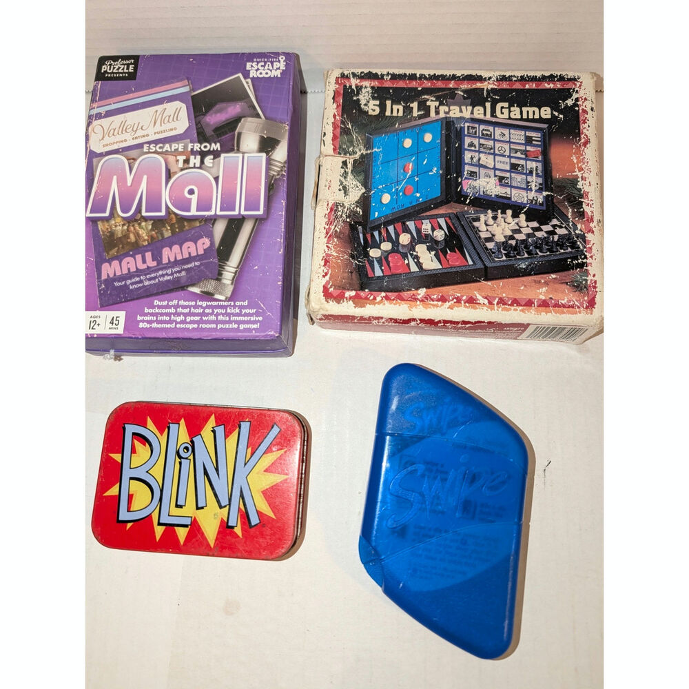 Lot Vintage Travel Board Games Complete 5 in 1 Magnetic Set Swipe Escape Mall